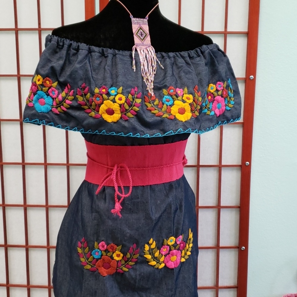 Denim Campesina mexican blouse - Picture 1 of 3